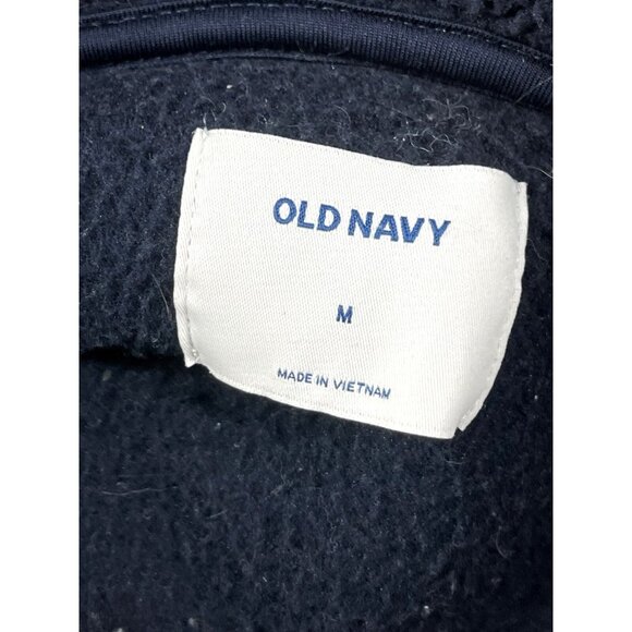 Old Navy Mens M Fleece Jacket Navy & Cream Colorblock Hooded - Picture 3 of 6